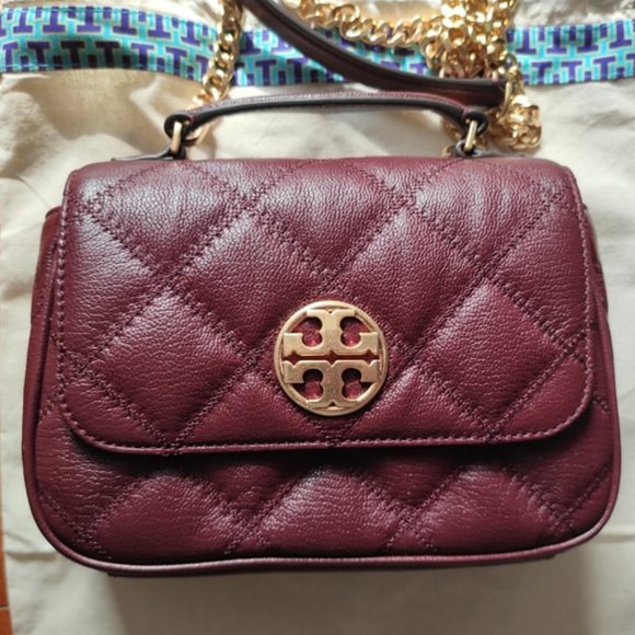 Tory Burch Willa Mini Top Handle Bag Burgundy - Picture 5 of 12